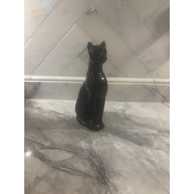 Modernist Baccarat France Black Egyptian Style Cat Figurine 6.5" Tall No box