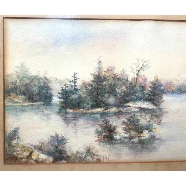 Antique 19th Century Orig ZHR Winter River Watercolor Realism Landscape Painting For Sale - Image 9 of 11
