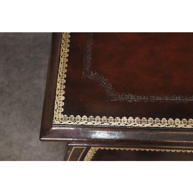 Brown Pair Leather Wrapped and Embossed Maitland Smith Commodes For Sale - Image 8 of 14