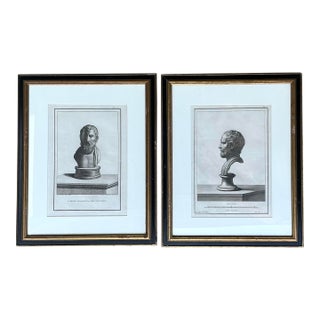 Vintage 18th Century Italian Etchings of Roman Busts - Set of 2 For Sale