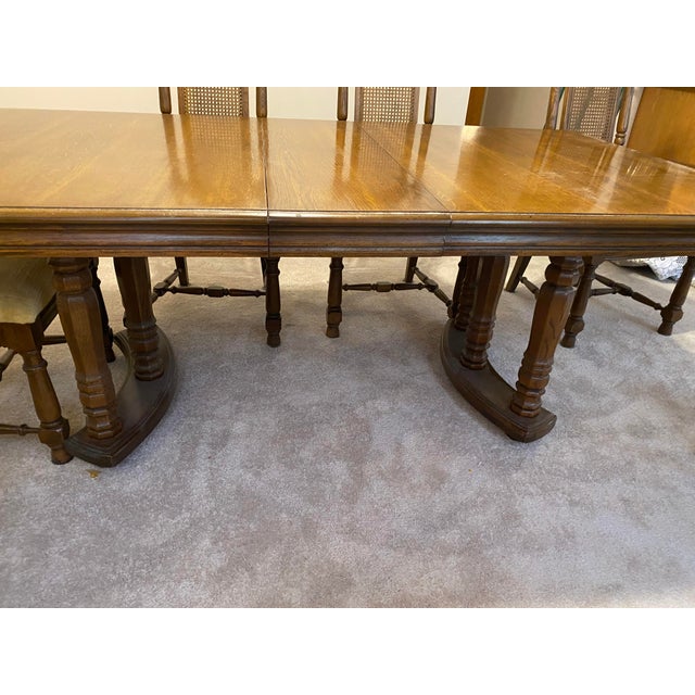 Mid 20th Century Mid Century Broyhill Conover Furniture Co. Table 6 Caned Back Chairs Dining Set of 7 For Sale - Image 5 of 12