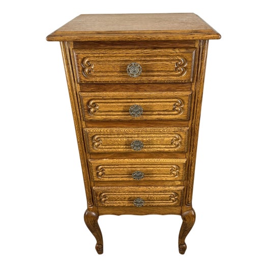 Vintage French Louis XVI Style Carved Oak Chest of Drawers For Sale