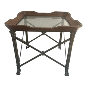 1980s Vintage Maitland-Smith Wrought Iron and Leather Side Table