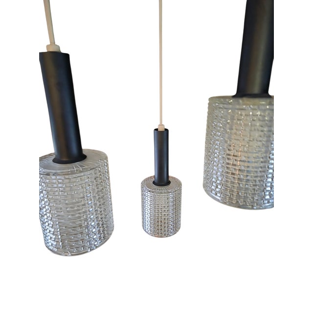Vintage Mid-Century Modern Cylindrical Glass 3 Light Cascading Pendant Chandelier Panton Style For Sale - Image 14 of 16