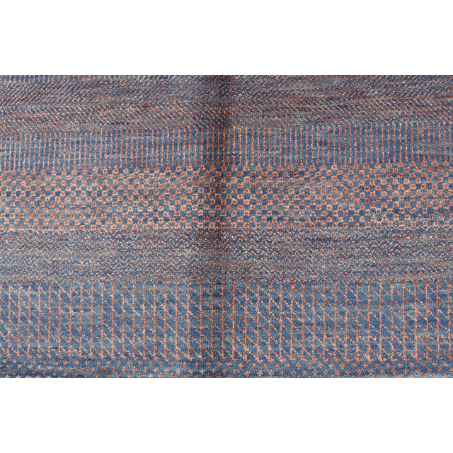 Fine Contemporary Rug 9’1” X 12’5” Blue Pink Wool Hand-Knotted Carpet For Sale - Image 9 of 14