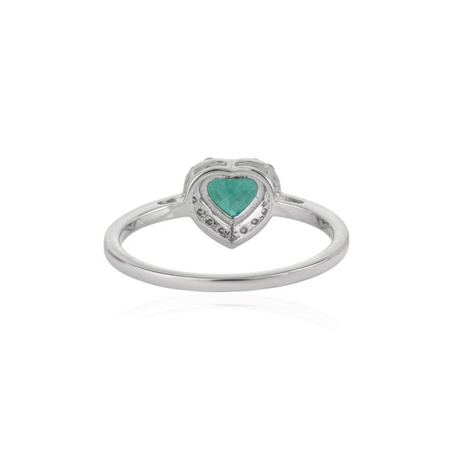 Art Deco Heart Cut Emerald & Diamond Promise Ring Size 9 in 18k White Gold For Sale - Image 9 of 16