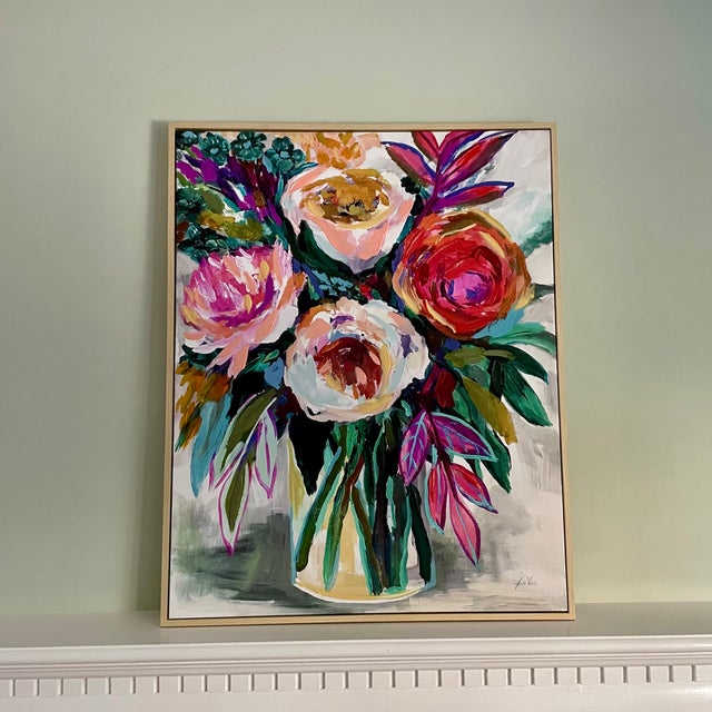 Contemporary Still Life of Vibrant Flowers Oil Painting on Canvas, Framed For Sale In New York - Image 6 of 10