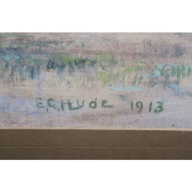 1913 Antique Emily Hyde Indiana Country Hay Field Pastel Landscape Painting 27" For Sale - Image 6 of 11