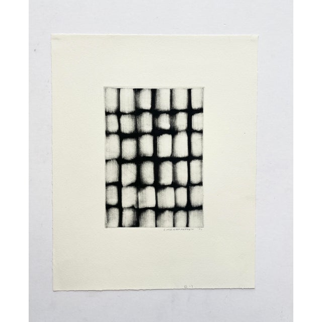 Set of three abstract monotypes in black ink on cream paper with grid forms by late NY artist and former Parsons School...