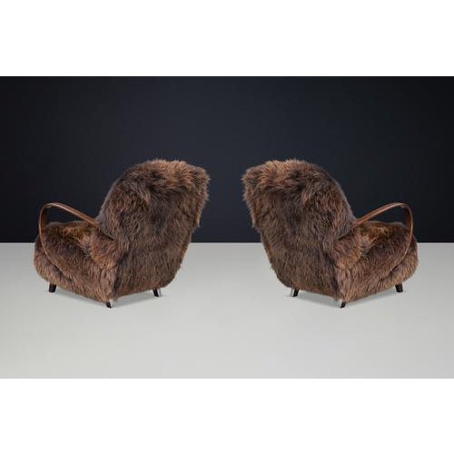 Dutch Lounge Chairs in Dark Sheepskin from Jindřich Halabala, 1940s, Set of 2 For Sale - Image 15 of 18