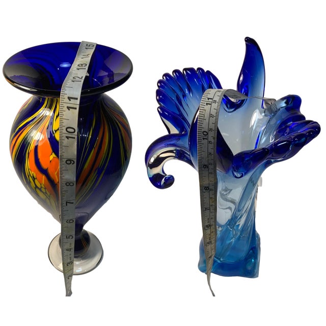 Signed Cobalt Blue Art Glass Vases - A Pair For Sale - Image 12 of 12