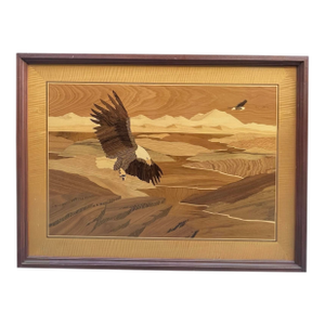 Mid-20th Century American Marquetry Landscape “Eagles in Flight” by Nelson