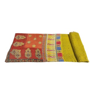 Vintage Indian CottonThrow Kantha Quilt For Sale