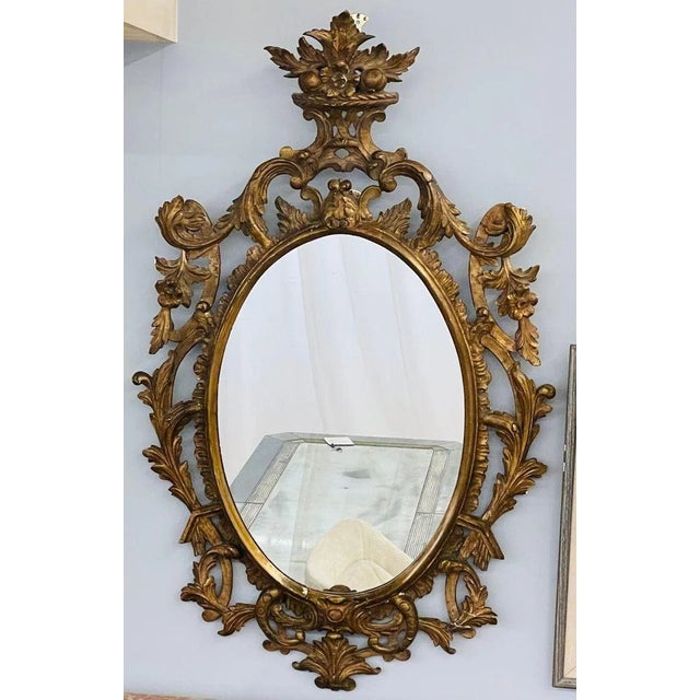 Hollywood Regency Single Giltwood Italian Floral Motif Mirror, Wall / Console / Pier, Italy, 1960s For Sale - Image 3 of 13