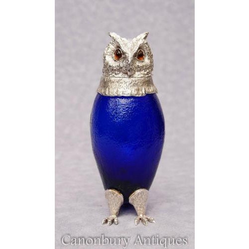 Silver Plate Bristol Glass Owl Drinks Dispenser For Sale - Image 11 of 15