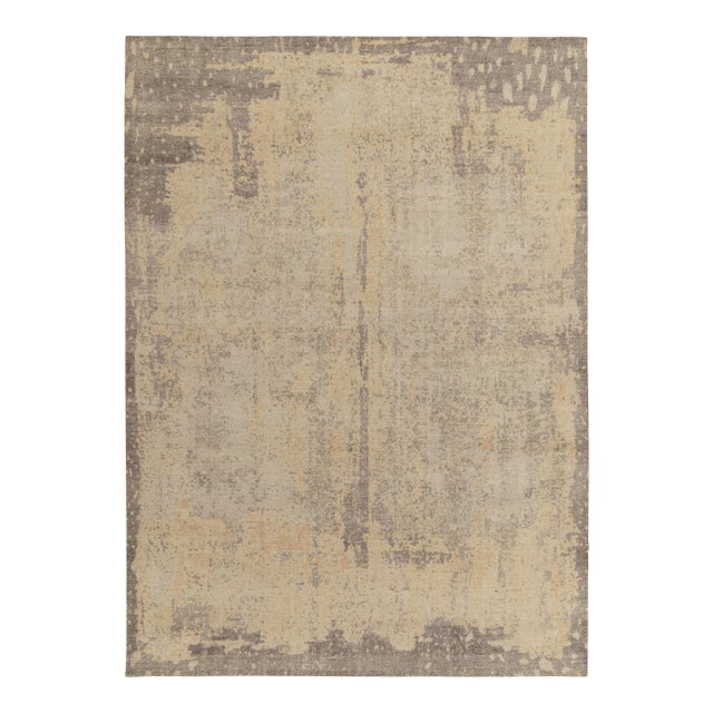 Distressed Style Modern Rug in Gray & Beige Abstract Pattern by Rug & Kilim For Sale