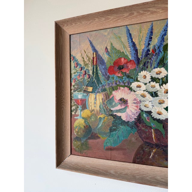 Abstract 1960’s Vintage Floral Still Life Oil on Canvas Painting, Signed For Sale - Image 3 of 12