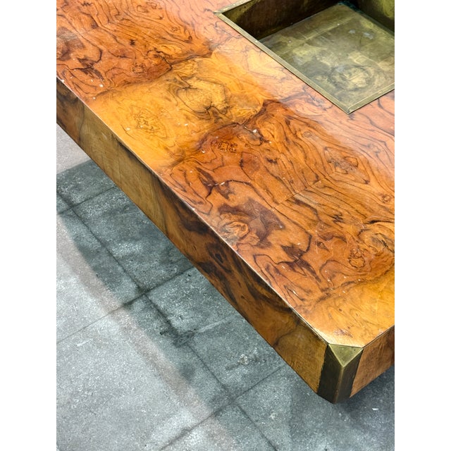 Willy Rizzo Willy Rizzo Burl Wood and Brass Coffee Table, Italy, 1970s For Sale - Image 4 of 7