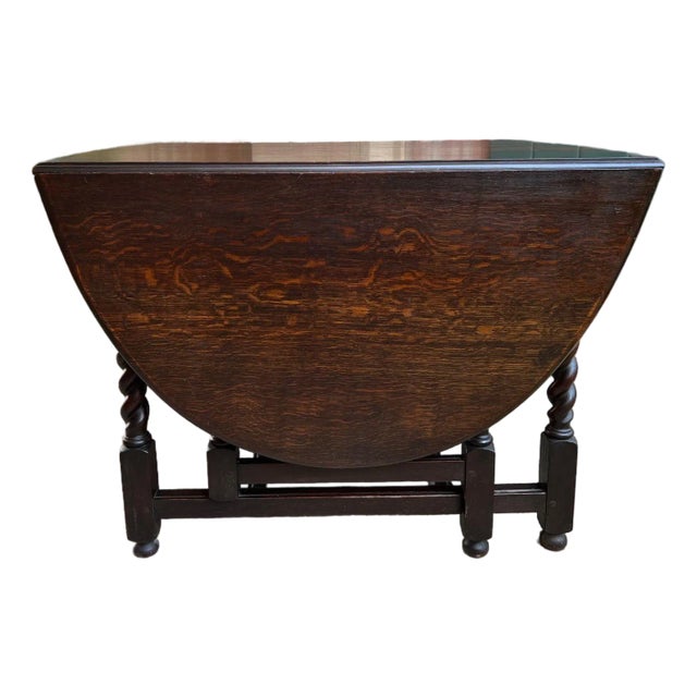 Antique English Drop Leaf Sofa Kitchen Table Barley Twist Tiger Oak Gate Leg For Sale