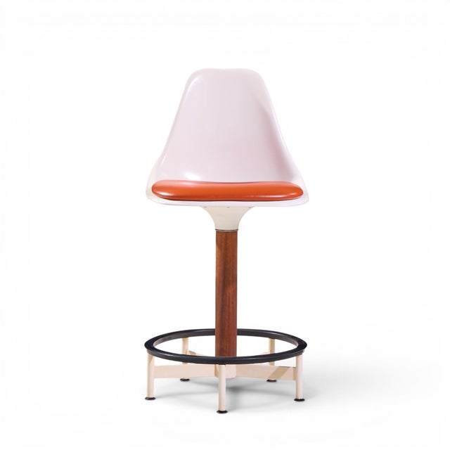 Mid 20th Century Eero Saarinen Style Burke Mid Century Walnut and Fiberglass Barstools - Set of 4 For Sale - Image 5 of 12