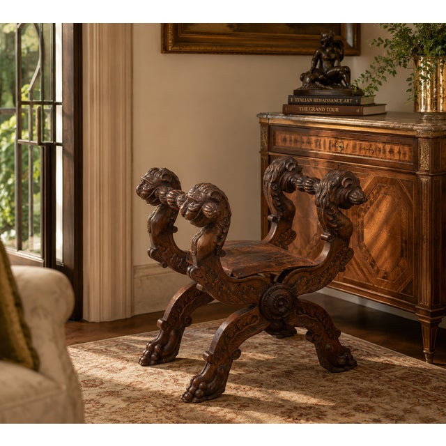 Monumental 19th-Century Renaissance Revival Carved Walnut Folding Stool For Sale - Image 13 of 13
