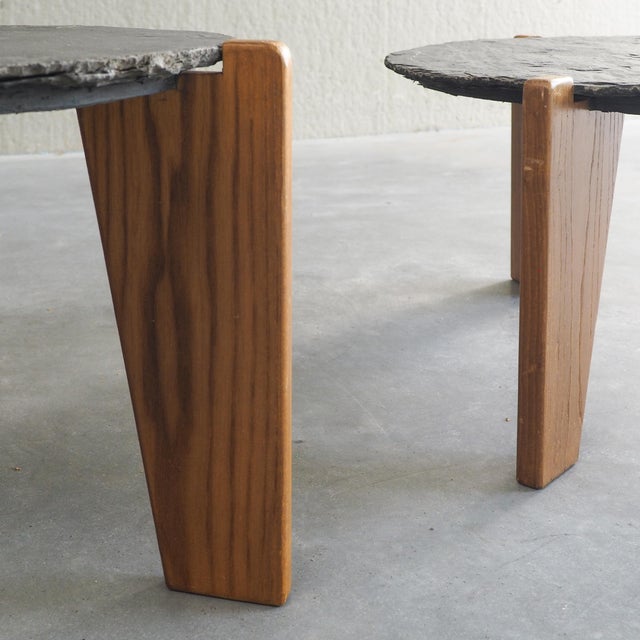 Brutalist Slate and Pine Side Tables, 1970s, Set of 2 For Sale - Image 9 of 18
