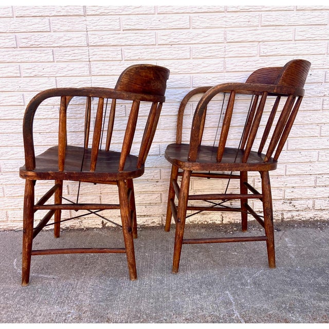 Antique Oak Barrel Back Pub Captains Chairs Pair Chairish