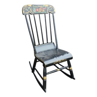 Antique Painted Black Stenciled Country Rocking Chair 1890s ~ Repainted in 1967 For Sale