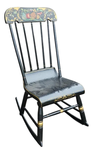 Antique Painted Black Stenciled Country Rocking Chair 1890s ~ Repainted in 1967