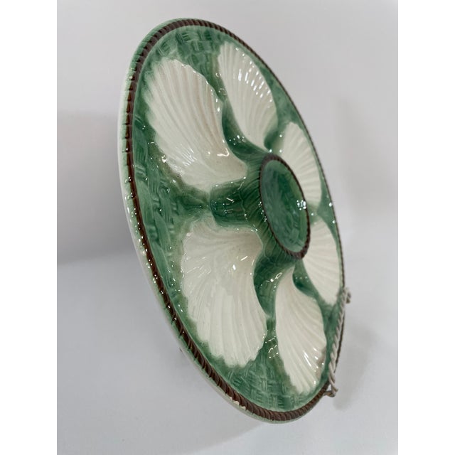 Antique 1920s French Longchamp Majolica Green and White Oyster Plate For Sale - Image 9 of 14