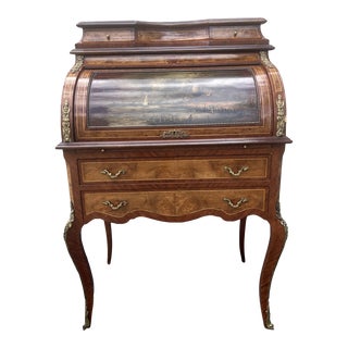 19th Century Burl French Louis XV Style Antique Cylinder Desk For Sale
