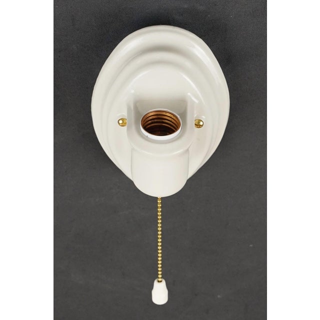 Mid 20th Century Restored Traditional White Ceramic Wall Sconces With Pull Chains - a Pair For Sale - Image 6 of 11