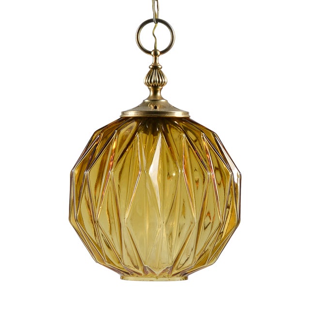 Chandelier in Faceted Amber Glass from Targetti Sankey, Italy, 1980 For Sale