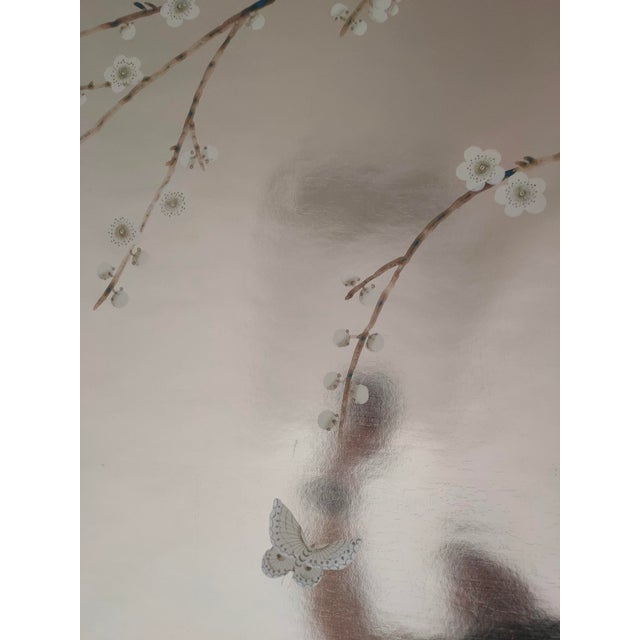 Not Yet Made - Made To Order Silver Leaf Chinoiserie Hand-Painted White Plum Blossom Wall Panels (Set of 2) For Sale - Image 5 of 7