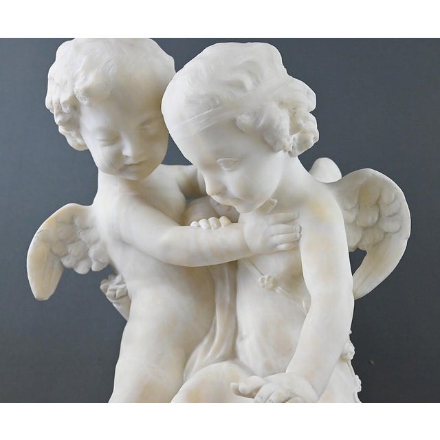 After Falconet, Two Cupids Disputing a Heart, Late 19th Century, Alabaster Sculpture For Sale - Image 15 of 18