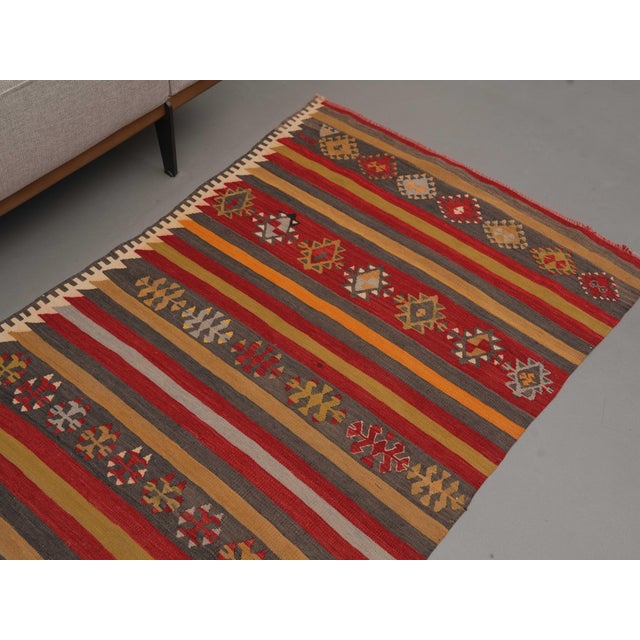 1970s Vintage Handmade Wool Cotton Red Runner Rug For Sale - Image 9 of 10