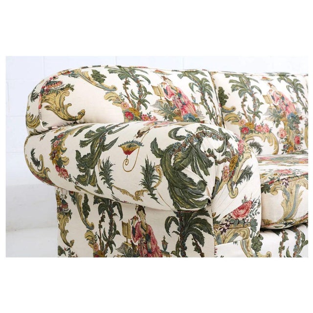 Jean Monro Chinoiserie Fabric Three Seat Roll Arm Sofa For Sale - Image 4 of 5