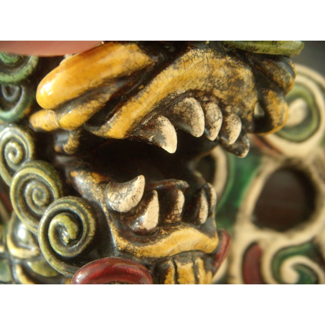 Mounted Antique Chinese Mythical 'Qilin' Dragon, Glazed Shiwan Wall Tile For Sale - Image 9 of 10