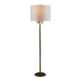 Brass Candelabra Floor Lamp With Silk Shade For Sale