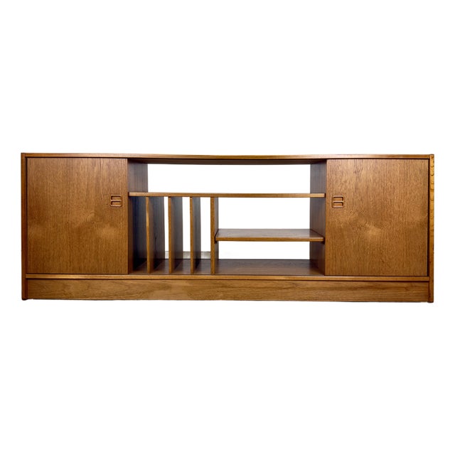 Mid Century Danish Modern Teak Media / Stereo Cabinet Console Credenza by Feldballes Mobelfabrik For Sale