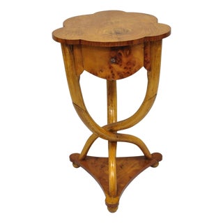 Vintage Art Deco Style Burr Walnut Curved Leg Pedestal One Drawer Side Table For Sale