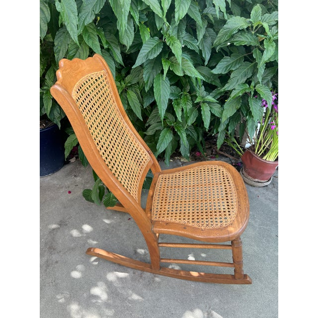 1920s Antique Rocking Chair W/Cane Back & Seat For Sale - Image 5 of 8