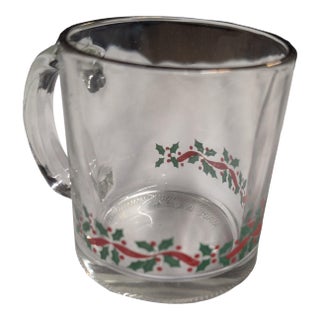 Vintage Glass Mug With Holly Design For Sale
