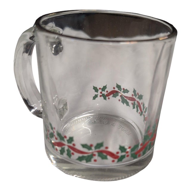 Vintage Glass Mug With Holly Design For Sale