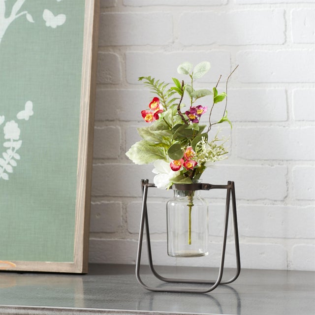Metal Hanging Glass Jar Vase with Metal Stand (Set of 2) For Sale - Image 7 of 8