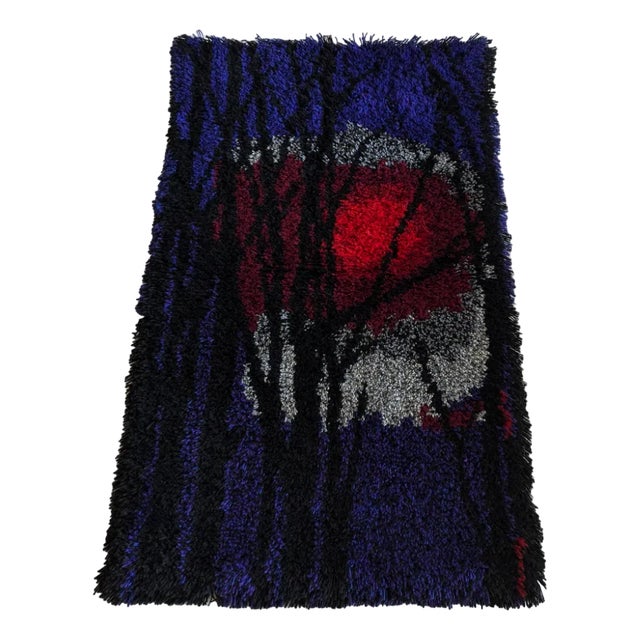 Mid-Century Tapestry Rya Wool Rug, 1960s For Sale