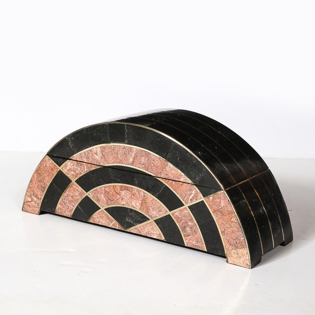 Black Mid-Century Tessellated Marble Demilune Box by Celerie Kemble for Maitland Smith For Sale - Image 8 of 13