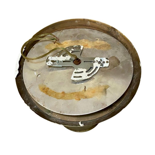 Nautical Vintage Solid Brass and Glass Rosette Flush Mount Light Fixture For Sale - Image 3 of 5