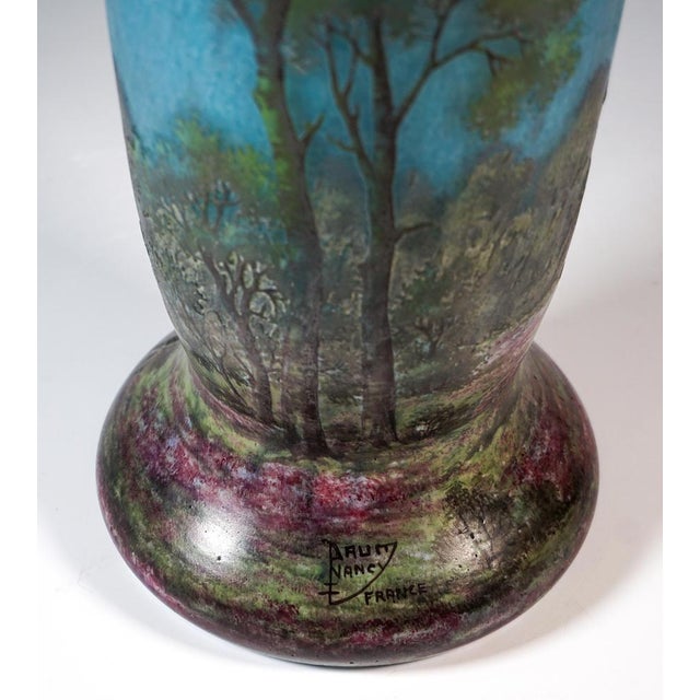 Paint Large Art Nouveau Cameo Vase with Spring Landscape from Daum Nancy, France, 1910s For Sale - Image 7 of 9