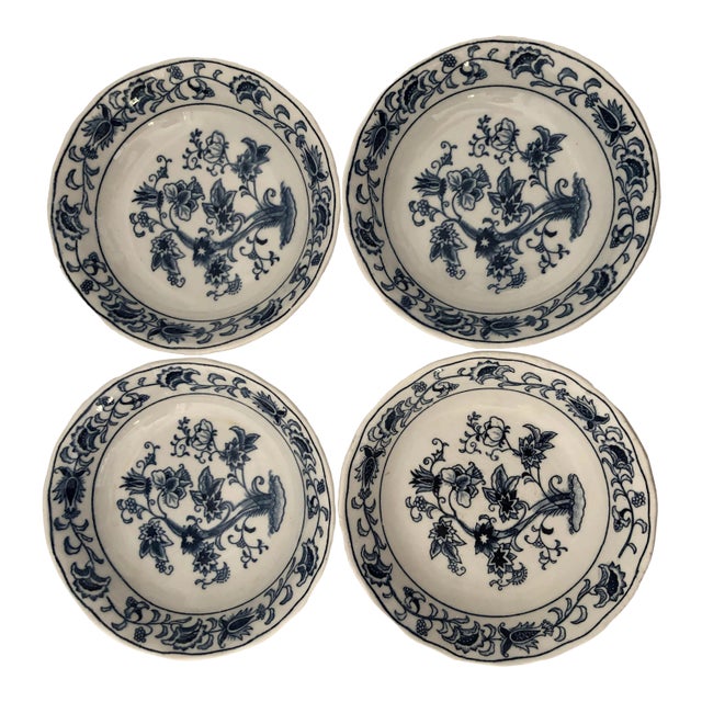 Vintage Blue & White Double Phoenix Ming Tree Dessert / Fruit Bowls S-4 For Sale